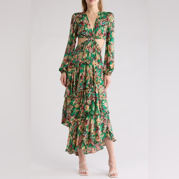 A.L.C. Bell Long Sleeve Layered Cutout Maxi Dress Emerald Multi SZ 2 NEW $1095! - Picture 3 of 12